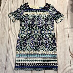 Antonio Melani Blue Patterned Black/Mythic Terri Dress Size 10